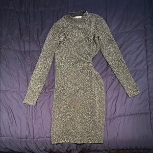 Steve Madden Silver Gray Long Sleeve Bodycon Dress